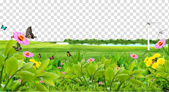 Butterflies on flowers , Meadow Lawn , Lake meadow flowers background material transparent background PNG clipart