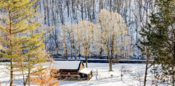 cabin in snow forest cabin in snow forest