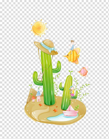 Cactaceae Illustration, Cactus and fish transparent background PNG clipart