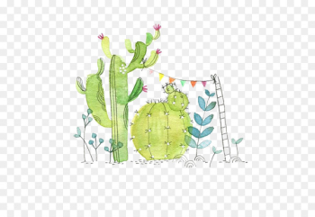 Cactaceae Watercolor painting Paper Succulent plant Illustration - Watercolor cactus 