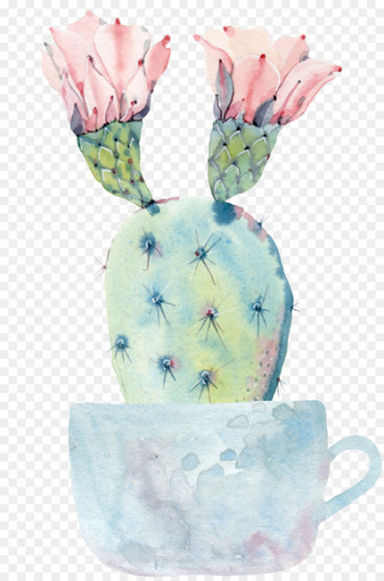 Cactaceae Watercolor painting Succulent plant Saguaro - Hand painted watercolor potted cactus 