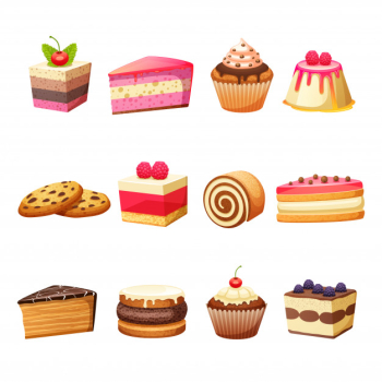 Cakes and sweets set Free Vector Cakes and sweets set Free Vector