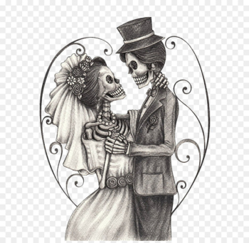 Calavera Day of the Dead Drawing Bridegroom - Halloween Wedding 