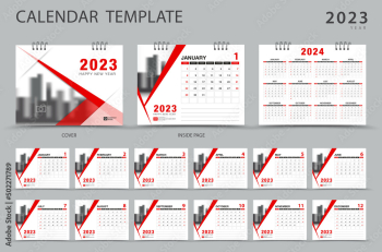 Calendar 2023-2024 template and cover design, Set Desk calendar 2023 template, Set of 12 Months, Week starts on Sunday, wall calendar 2024, Stationery design, corporate planner, print media, Vector