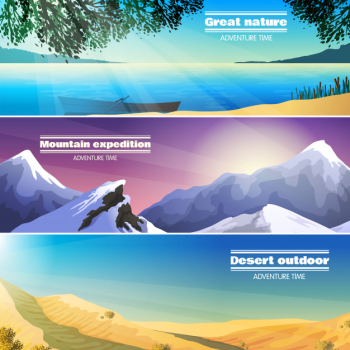 Camping landscapes flat banners set Free Vector Camping landscapes flat banners set Free Vector