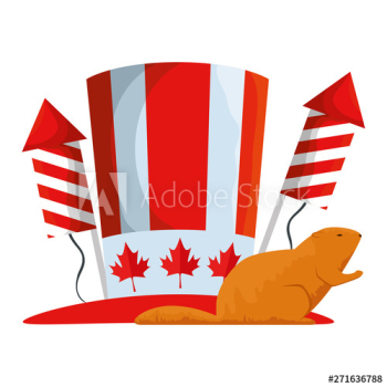 canadian top hat with fireworks rockets and otter canadian top hat with fireworks rockets and otter