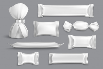 Candy packaging supplies products isolated blank mockup samples collection with foil wrappers gray  realistic Free Vector