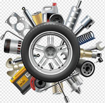 Car Jeep Tire Motor Vehicle Service, car parts, vehicle tire surrounded by vehicle parts and tools artwork, car Accident, vintage Car, happy Birthday Vector Images png