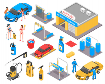 Car wash isometric set Free Vector Car wash isometric set Free Vector