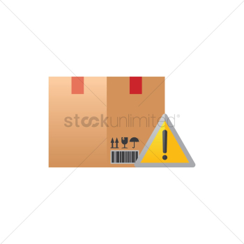 Cardboard box with caution sign Cardboard box with caution sign