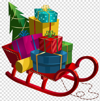 Carousel filled with gifts illustration, Gift , Christmas Sleigh with Gifts transparent background PNG clipart