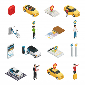 Carsharing carpooling ridesharing set Free Vector Carsharing carpooling ridesharing set Free Vector