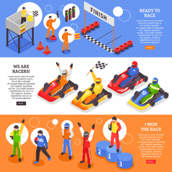 Cart racers horizontal banner set Free Vector