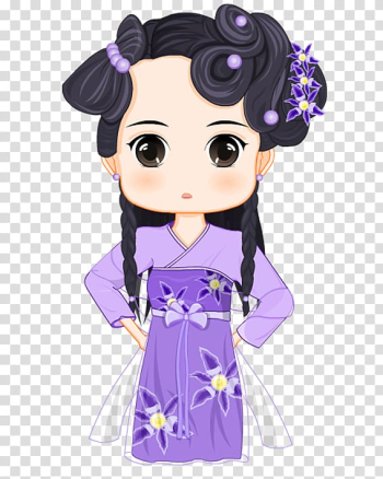 Cartoon Animation Doll, Purple doll transparent background PNG clipart