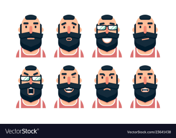 Cartoon bearded man character with various facial vector image Cartoon bearded man character with various facial vector image