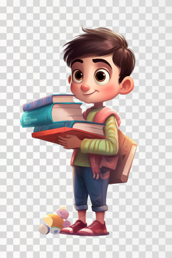 Cartoon Boy Bring Pile Books, PNG transparent background