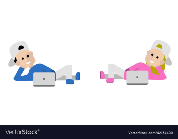 cartoon character boy girl working in laptop cartoon character boy girl working in laptop