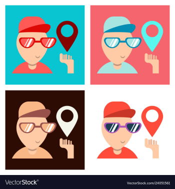 Cartoon character boy holding smartphone with vector image Cartoon character boy holding smartphone with vector image