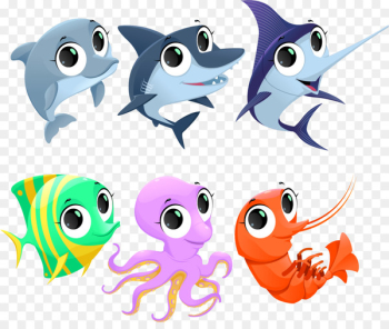 Cartoon Fish Illustration - Vector cute marine animals Cartoon Fish Illustration - Vector cute marine animals