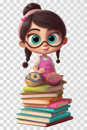 Cartoon Girl Bring Pile Books, PNG transparent background