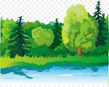 Cartoon Illustration - Cartoon trees lake Cartoon Illustration - Cartoon trees lake