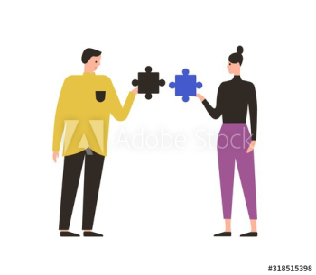 Cartoon male and female with mismatch puzzle vector flat illustration Cartoon male and female with mismatch puzzle vector flat illustration