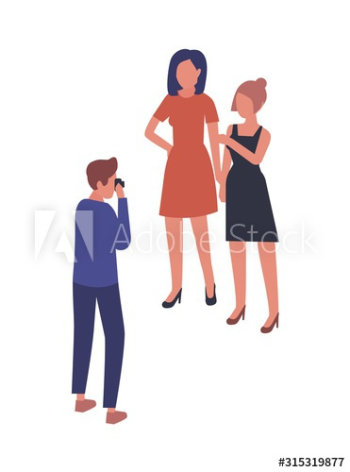 Cartoon male photographer shooting two female model vector flat illustration Cartoon male photographer shooting two female model vector flat illustration