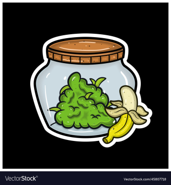 cartoon mascot of banana flavor with weed bud