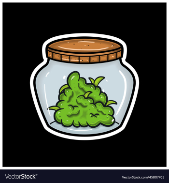 cartoon mascot of weed bud on jar for sticker