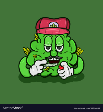 cartoon mascot of weed bud with weed cigarette