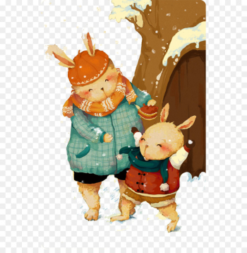 Cartoon Mother Illustration - Bunny Mother and Son 