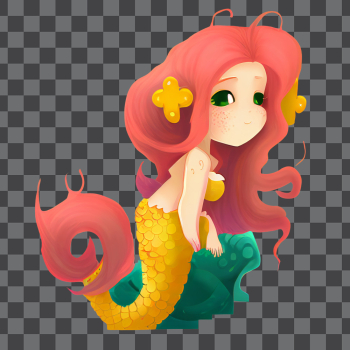 Cartoon red haired mermaid PNG transparent