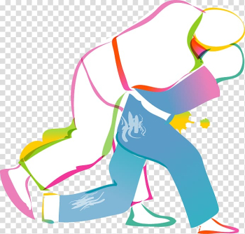 Cartoon Silhouette , Cartoon hand colored silhouette figures Sport Wrestling transparent background PNG clipart