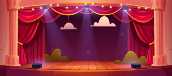 Cartoon theater stage with red curtains Free Vector