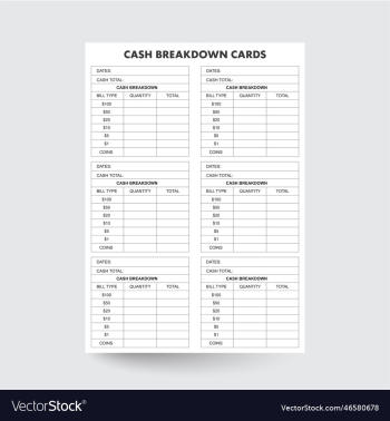 cash breakdown card cash breakdown card