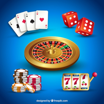 Casino elements collection on blue background
