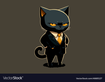 cat boss baby style wearing a black suit