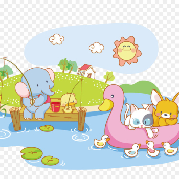 Cat Cartoon Cuteness Animal - Elephant Fishing Cat Cartoon Cuteness Animal - Elephant Fishing
