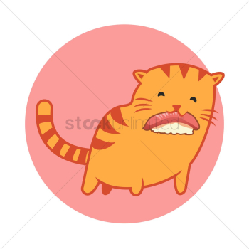 Cat cartoon eating salmon sushi Cat cartoon eating salmon sushi