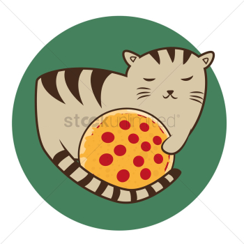 Cat cartoon guarding its pizza