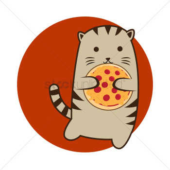 Cat cartoon holding pizza