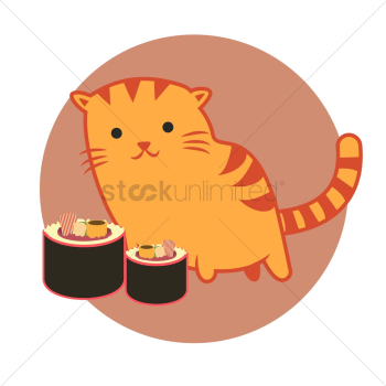 Cat cartoon with sushi