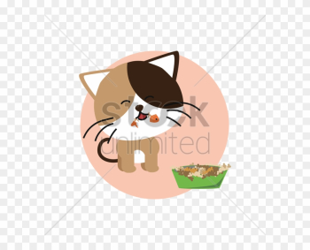 Cat Eating Fish Vector Image - Food