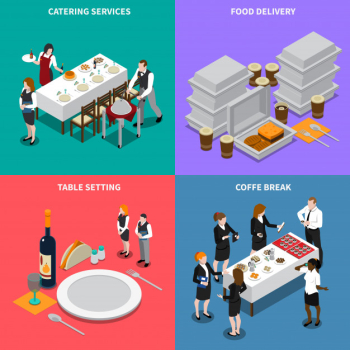 Catering services isometric illustration Free Vector Catering services isometric illustration Free Vector