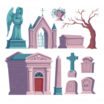 Cemetery, tombstone with rip inscription, ossuary Free Vector Cemetery, tombstone with rip inscription, ossuary Free Vector
