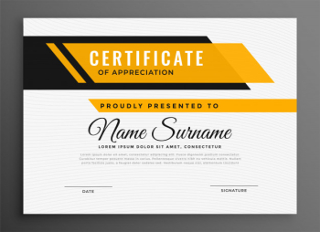 Certificate award diploma template in yellow color Free Vector