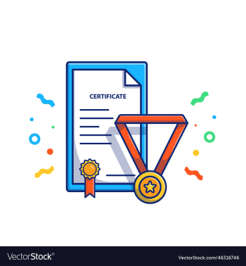 certificate badge and gold medal cartoon