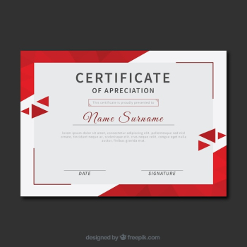 Certificate of recognition with red triangles