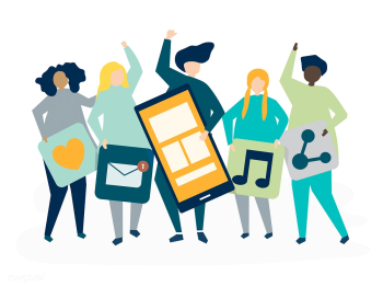 Characters of people holding social networkin.. | Free stock vector - 455744 Characters of people holding social networkin.. | Free stock vector - 455744