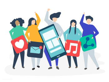 Characters of people holding social networkin.. | Free stock vector - 455777 Characters of people holding social networkin.. | Free stock vector - 455777